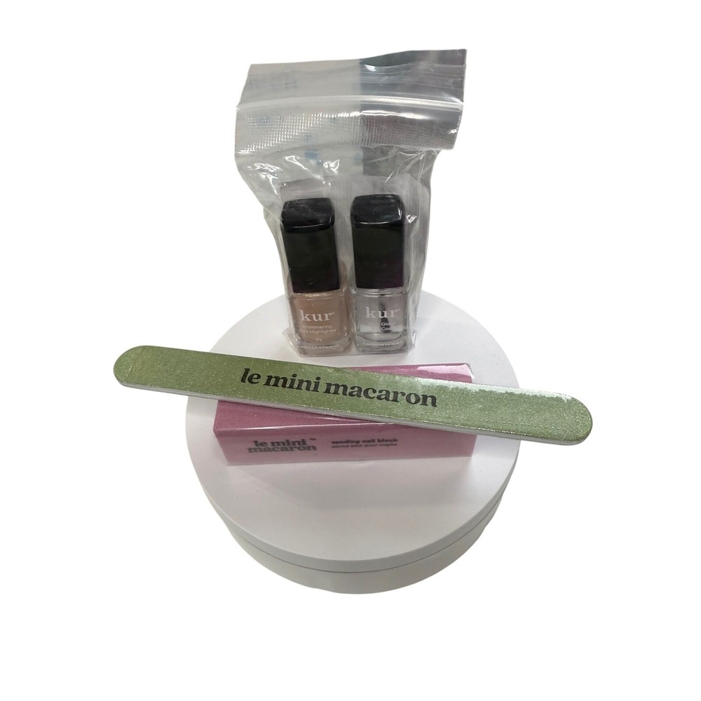 Le Mini Macaron Nail File Block & KUR One Night in Paris Polish Trio Set